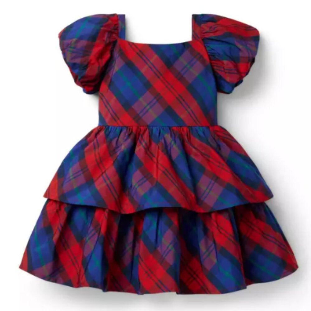 Girls Christmas Holiday Dress Janie &Jack Tiered Tartan Party Red Navy Dress 7